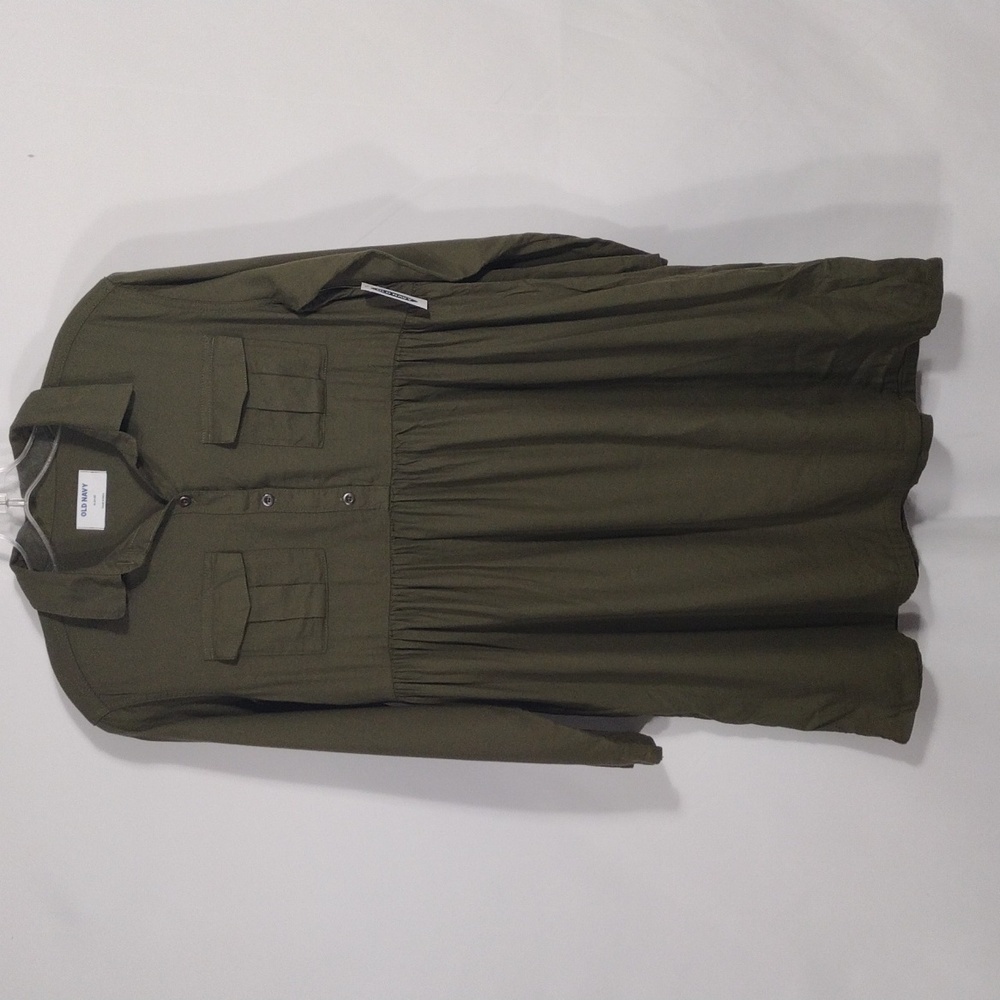 NWT Old Navy Pop-Color Olive Green Twill Utility Shirt Dress for Girls size XL